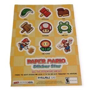 Paper Mario Sticker Star 2012 Nintendo 3DS Promo Sheet Ad Page Magazine Unused